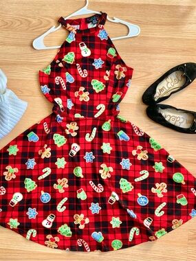 Urban Heritage Red Plaid Holiday Print Halter Dress